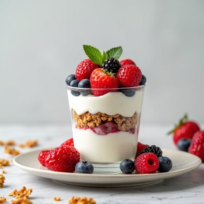 Greek Yogurt Parfait with Mixed Berries and Protein Granola