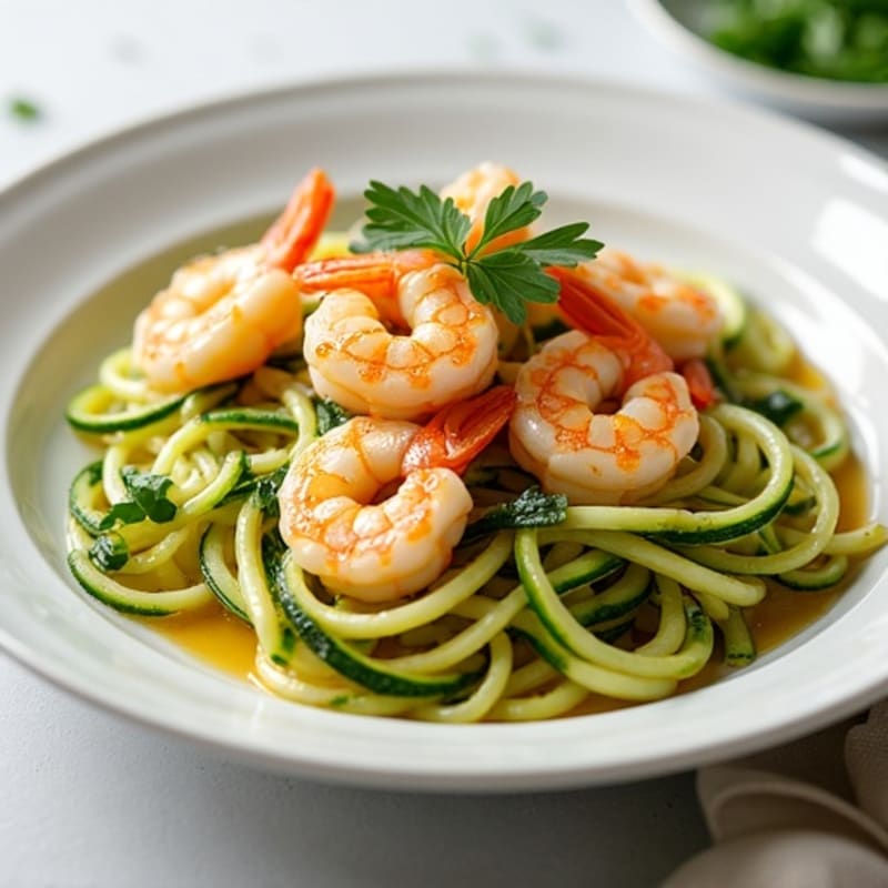 Tender Garlic Butter Shrimp Scampi with Zucchini Noodles