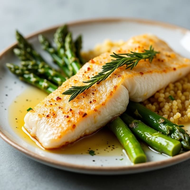 Crispy Pan-Seared Sea Bream with Lemon-Garlic Asparagus