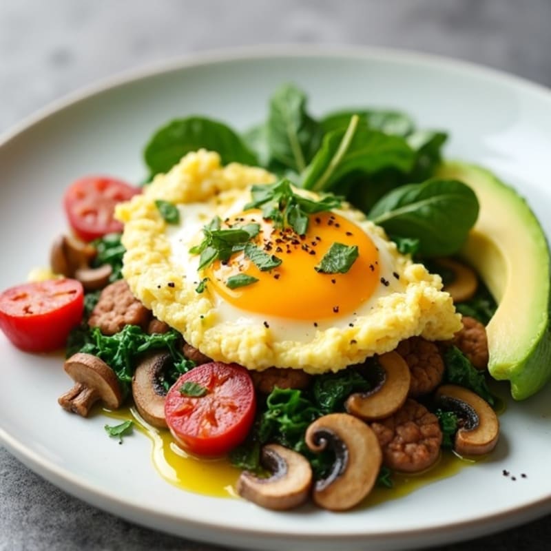 Egg White Scramble with Turkey Sausage and Spinach