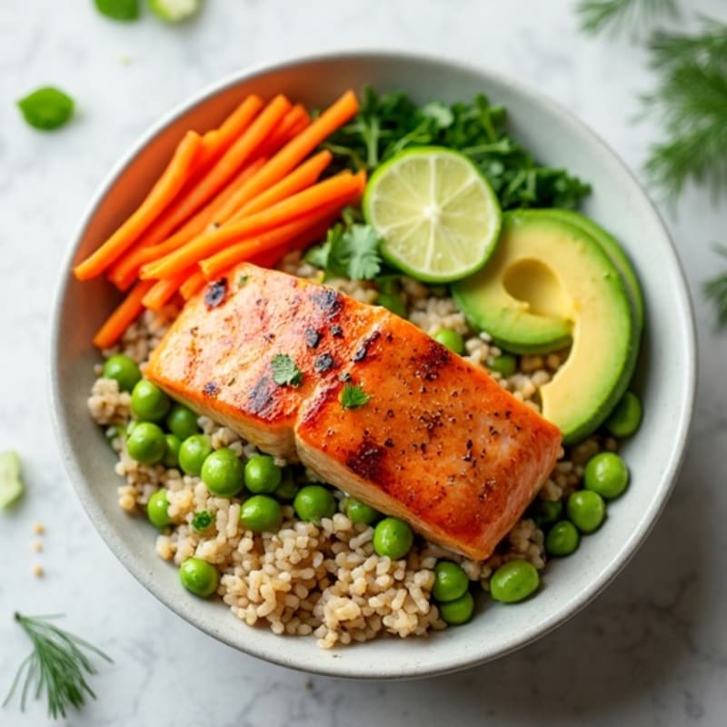Fresh Salmon Rice Bowl with Creamy Avocado and Crunchy Vegetables