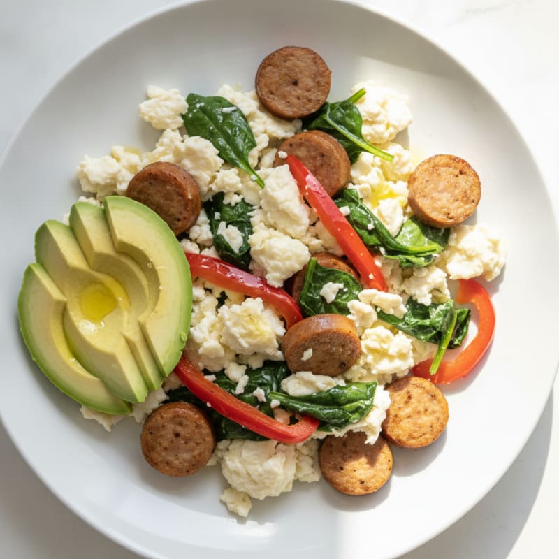 Egg White Scramble with Turkey Sausage and Spinach