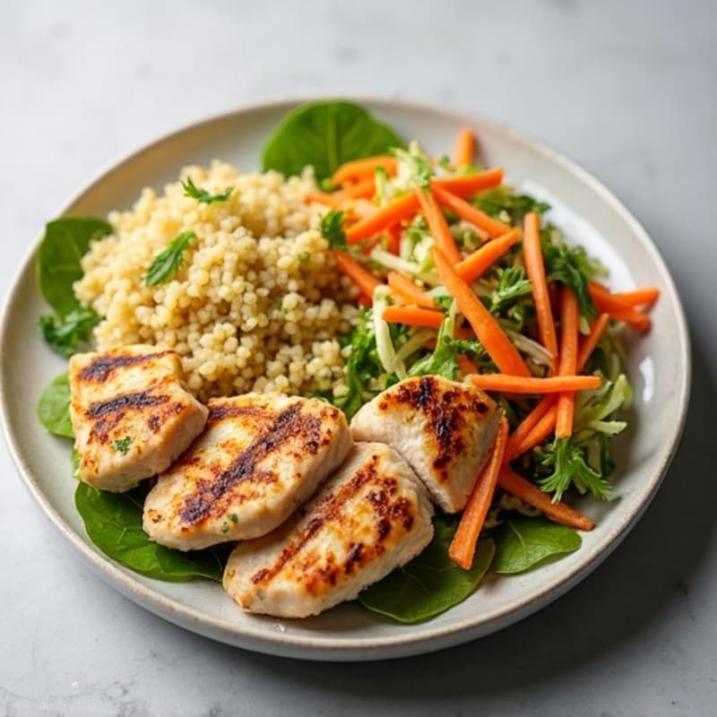 Grilled Chicken Breast with Crunchy Cabbage Slaw and Quinoa