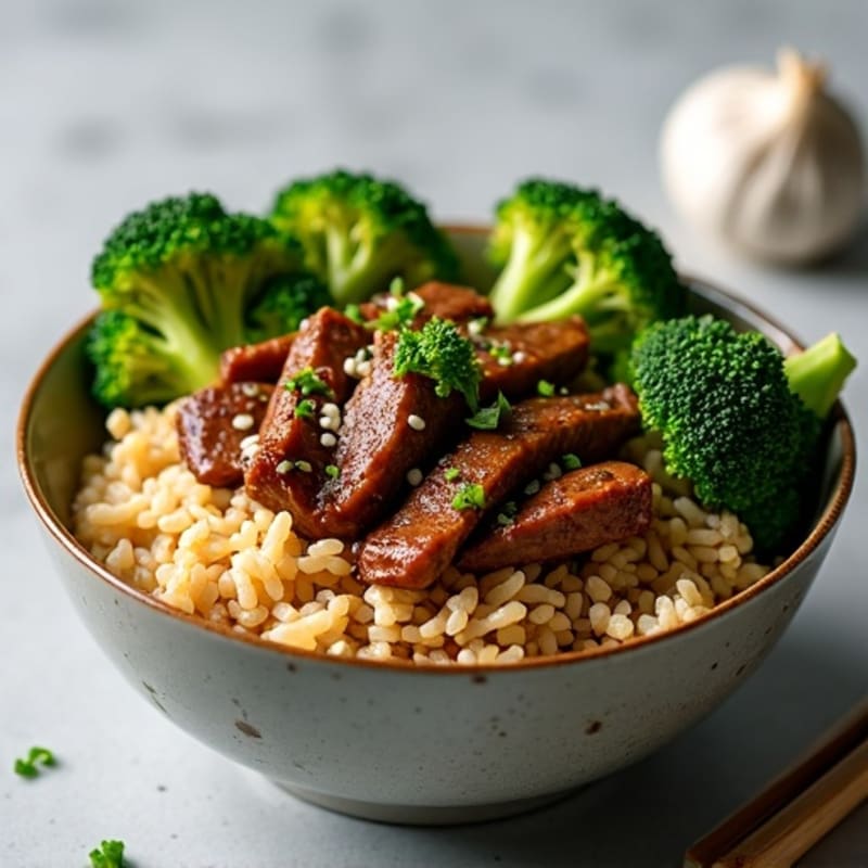 Garlic Ginger Beef and Broccoli Rice Bowl
