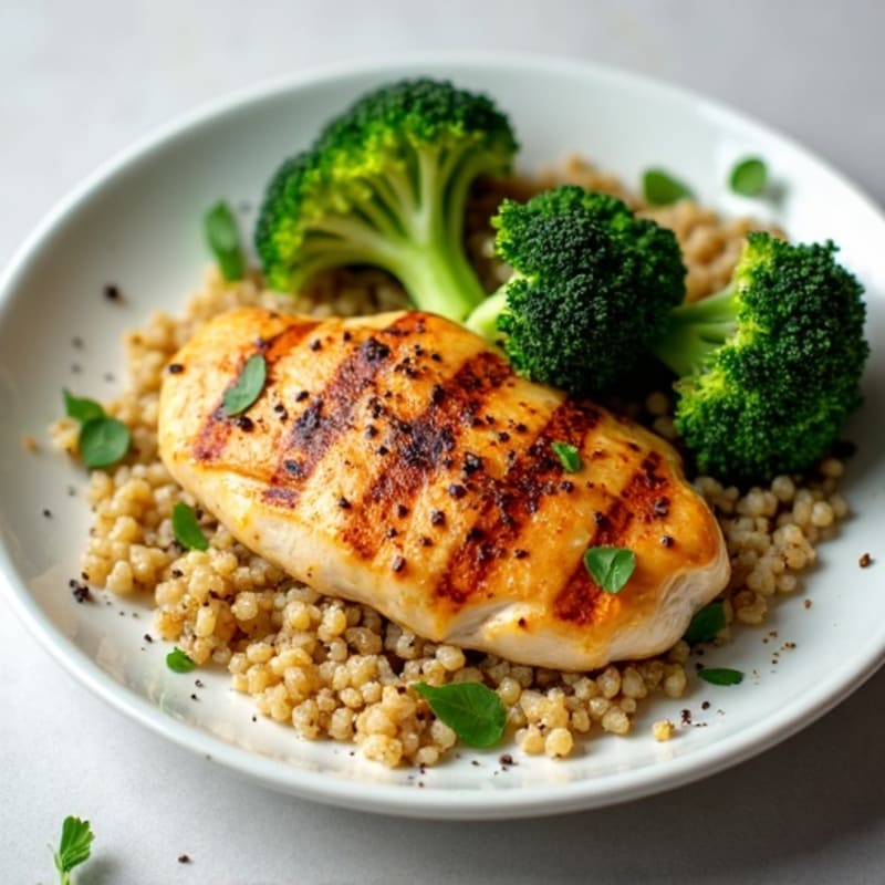 Grilled Chicken Breast with Quinoa and Roasted Broccoli