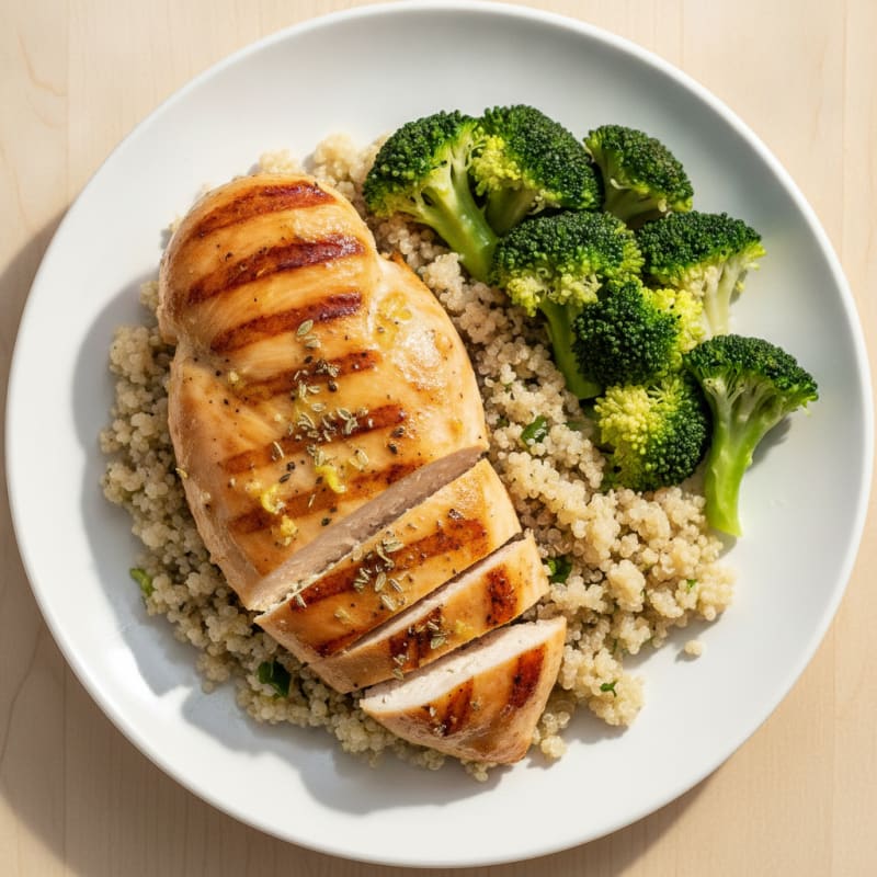 Grilled Chicken Breast with Quinoa and Steamed Broccoli