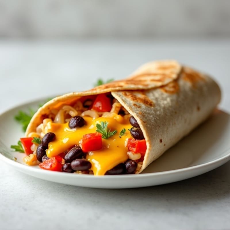 Lean Chicken Black Bean Burrito with Melted Sharp Cheddar