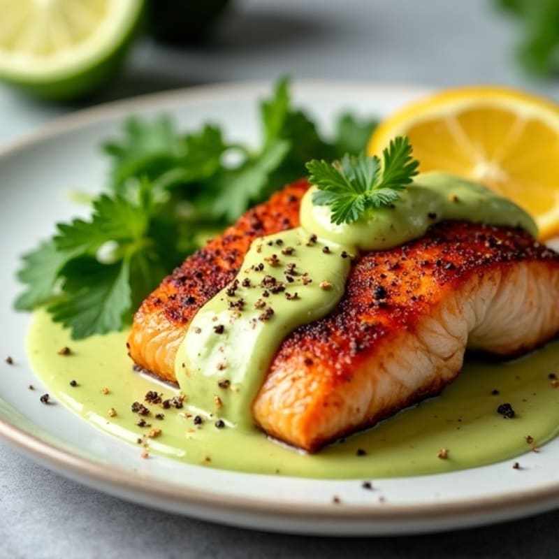 Blackened Salmon with Creamy Avocado Lime Sauce
