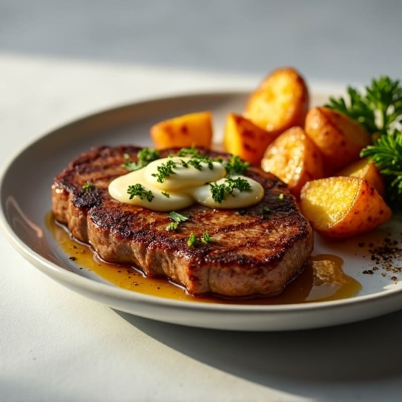 Pan-Seared Garlic Butter Steak with Crispy Roasted Potatoes
