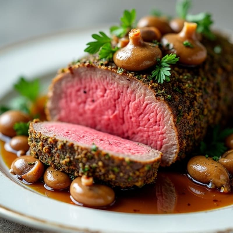 Roasted Beef Tenderloin with Savory Mushroom-Herb Crust