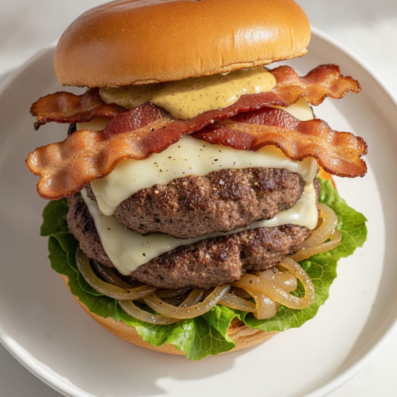 Double Bacon Cheeseburger with Caramelized Onions