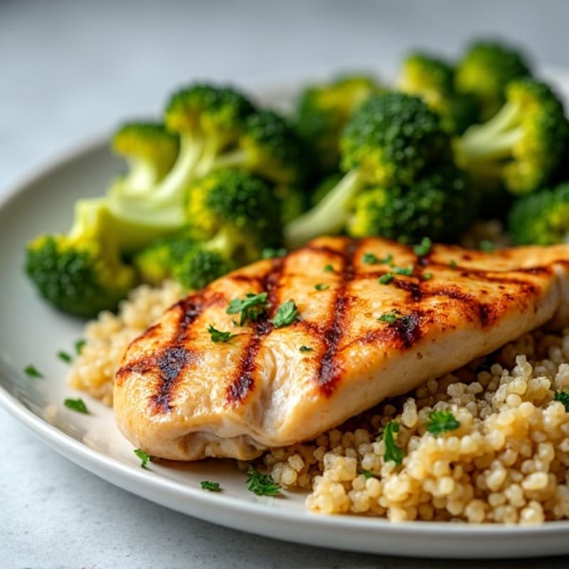 Grilled Chicken Breast with Quinoa and Roasted Broccoli