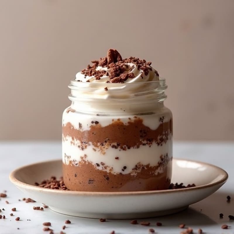 Chocolate Protein Overnight Oats with Creamy Vanilla Bean Swirl and Crunchy Cacao Nibs