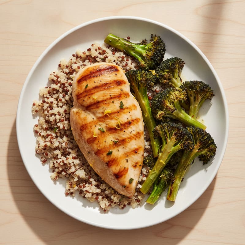 Grilled Chicken Breast with Quinoa and Roasted Broccoli