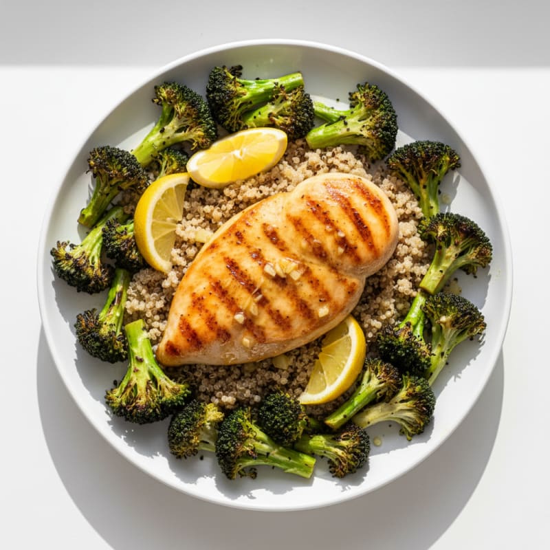 Grilled Chicken Breast with Quinoa and Roasted Broccoli