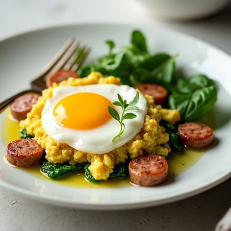 Egg White Scramble with Spinach and Turkey Sausage