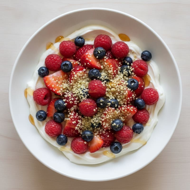 Greek Yogurt Bowl with Mixed Berries and Hemp Seeds