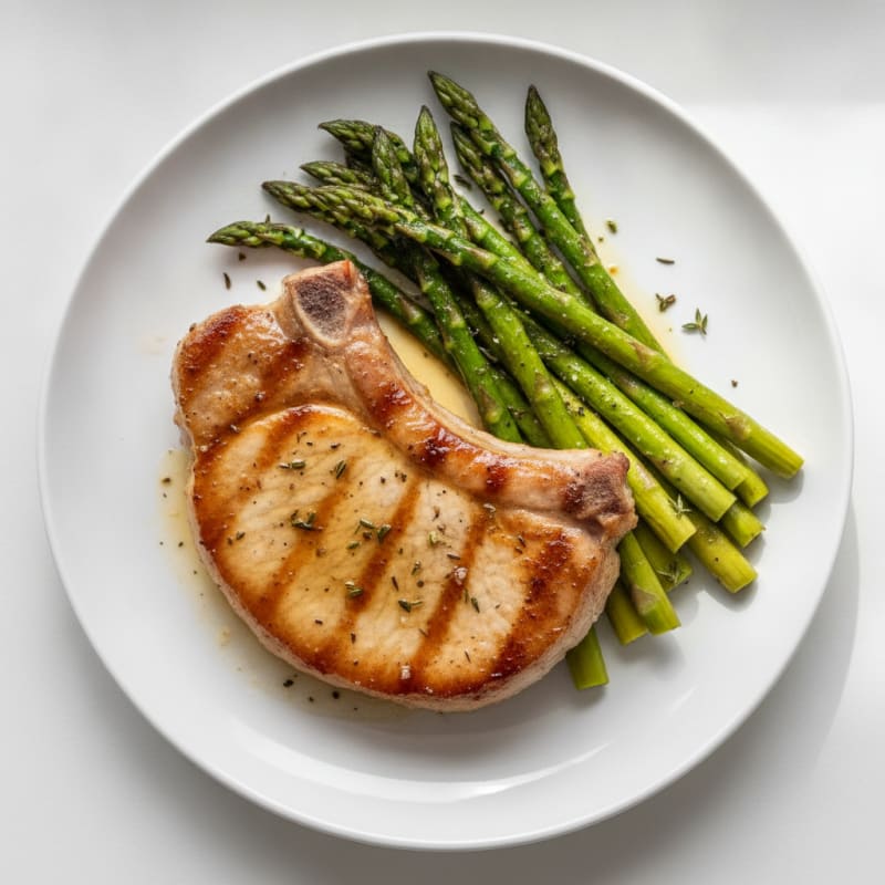 Pan-Seared Pork Chop with Roasted Asparagus