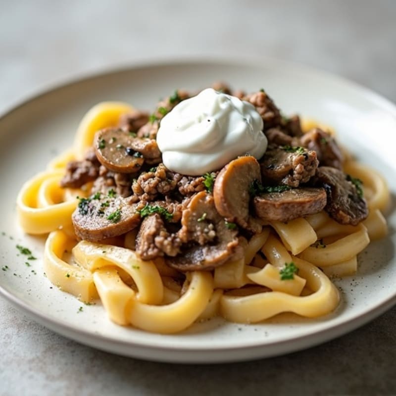 Healthy Creamy Beef and Mushroom Stroganoff