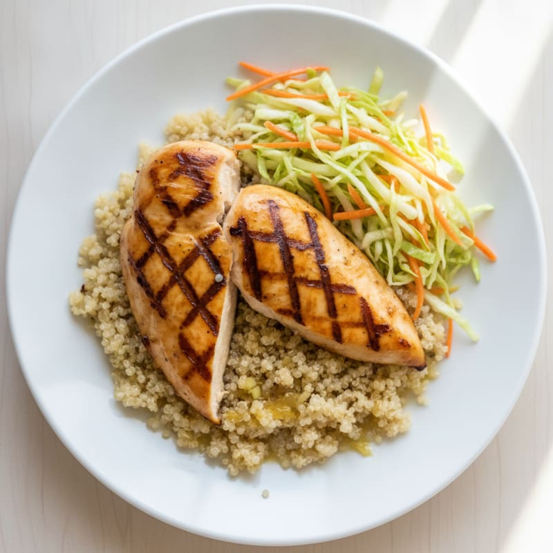 Grilled Chicken Breast with Crunchy Cabbage Slaw and Quinoa