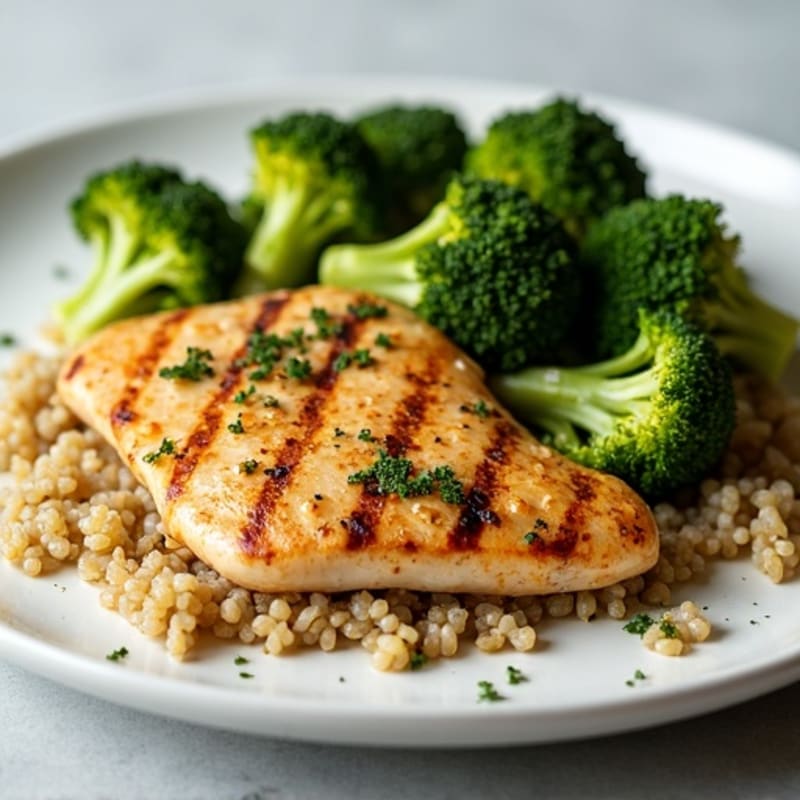 Grilled Chicken Breast with Quinoa and Roasted Broccoli