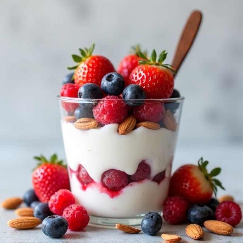 Creamy Greek Yogurt Protein Parfait with Berries and Almonds