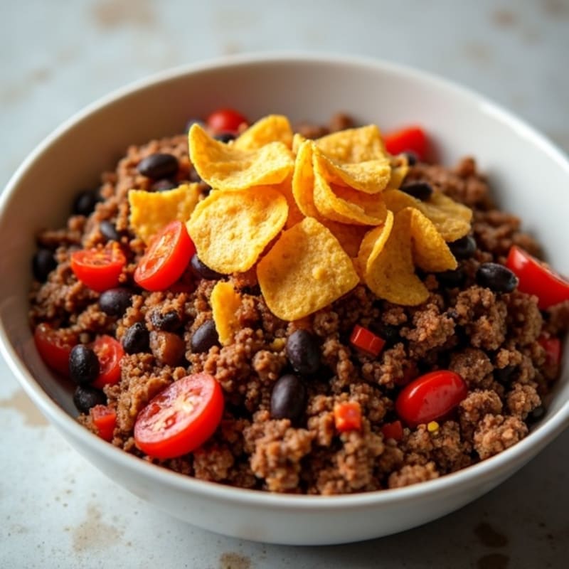 Lean Ground Beef and Black Bean Skillet with Crispy Quest Chip Crumble