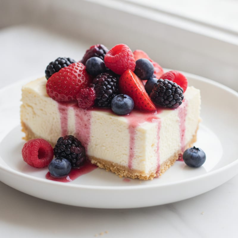 Greek Yogurt Protein Cheesecake with Mixed Berries