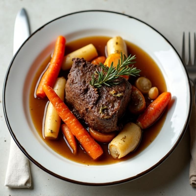Garlic-Herb Braised Pot Roast with Root Vegetables