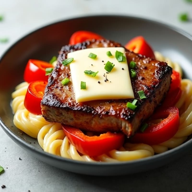 Crispy Seared Steak and Bell Pepper Skillet with Creamy Provolone