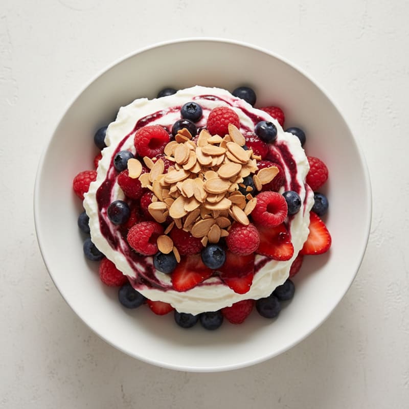 Greek Yogurt Protein Parfait with Mixed Berries and Almonds
