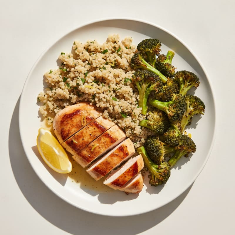 Grilled Chicken Breast with Roasted Broccoli and Quinoa