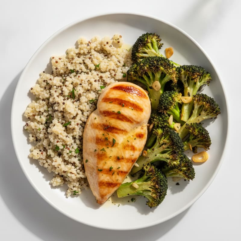 Grilled Chicken Breast with Quinoa and Roasted Broccoli
