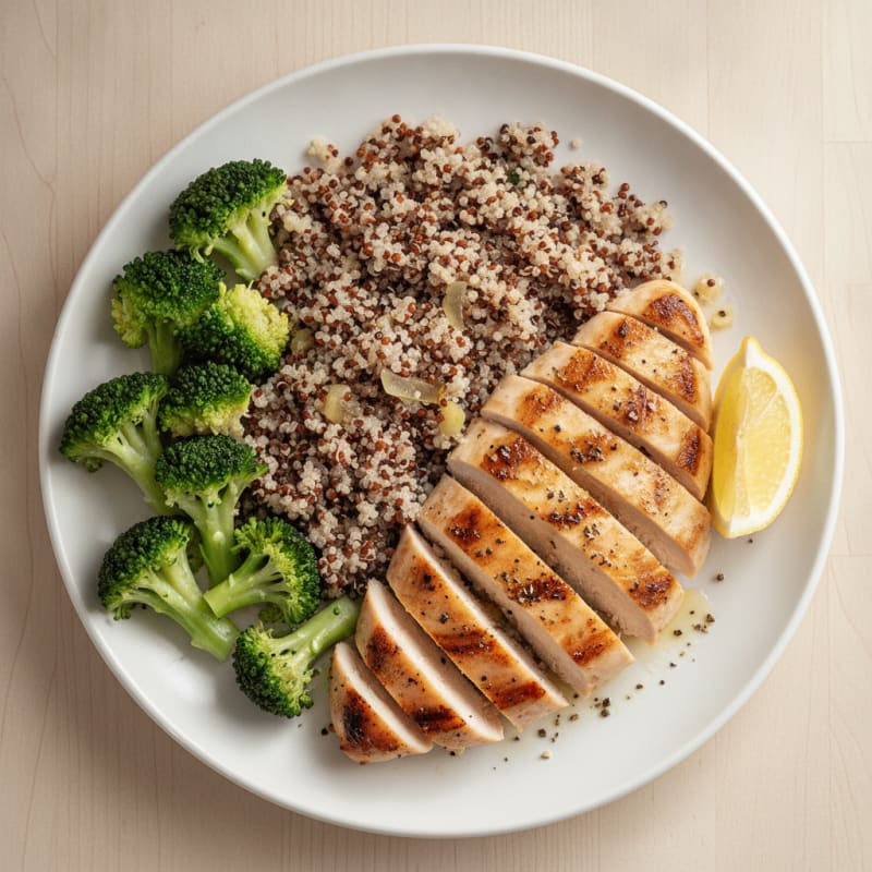 Grilled Chicken Breast with Quinoa and Steamed Broccoli