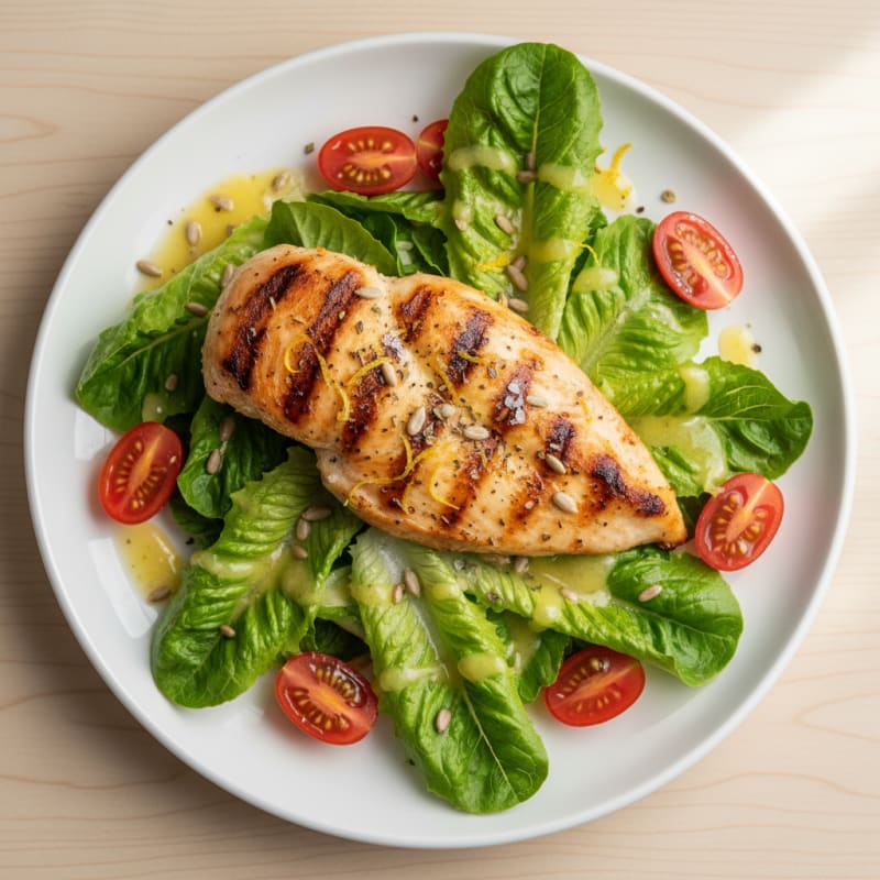 Grilled Chicken Breast with Crisp Romaine and Cherry Tomatoes