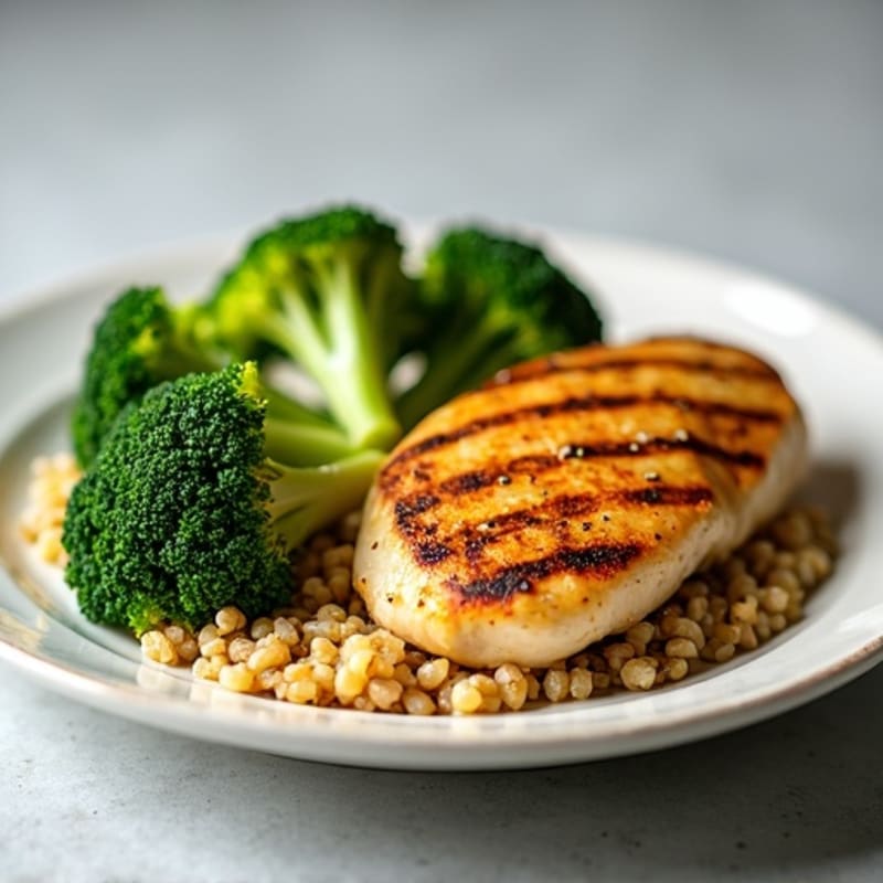 Grilled Chicken Breast with Roasted Broccoli and Quinoa