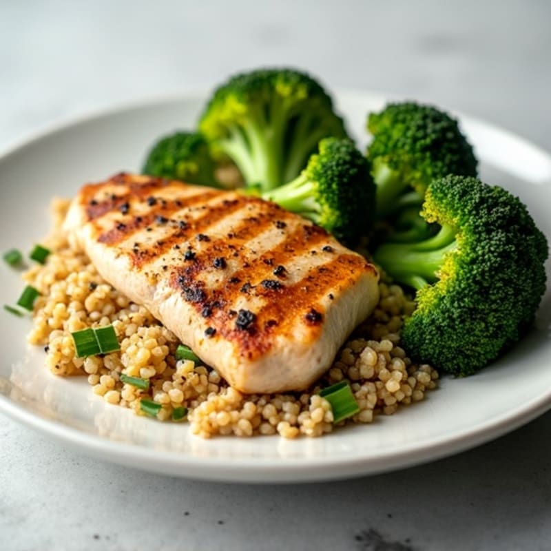 Grilled Chicken Breast with Quinoa and Roasted Broccoli