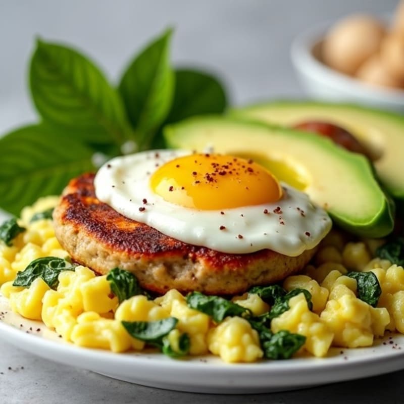 Egg White Spinach Scramble with Turkey Sausage & Avocado