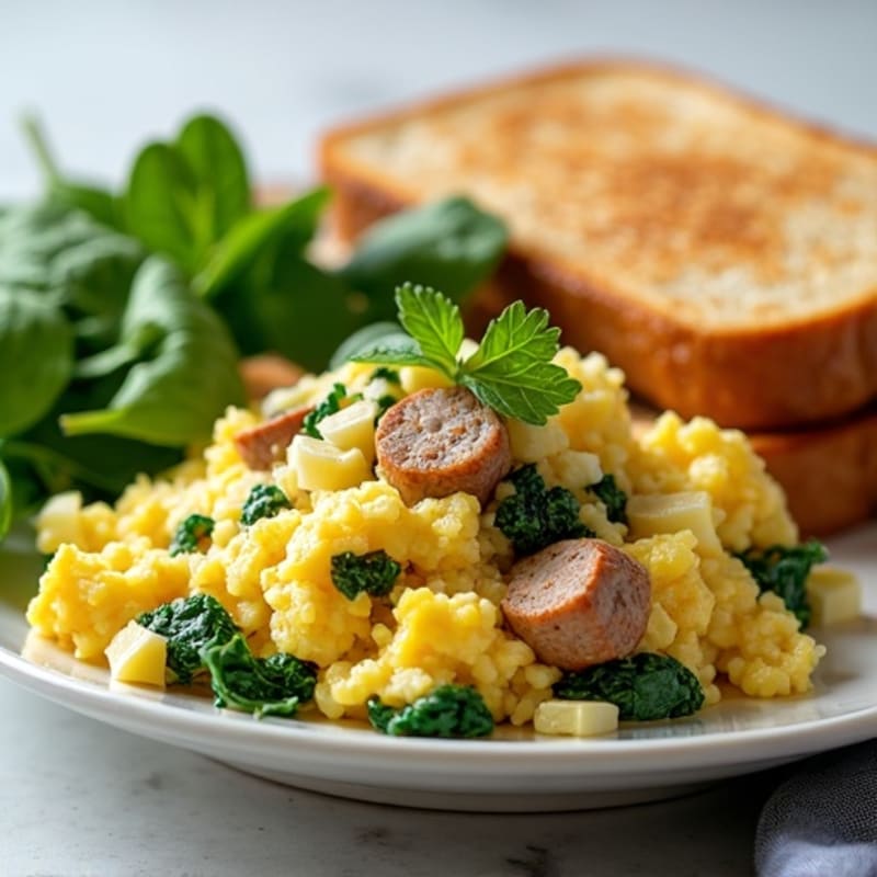 Egg White Scramble with Turkey Sausage and Spinach