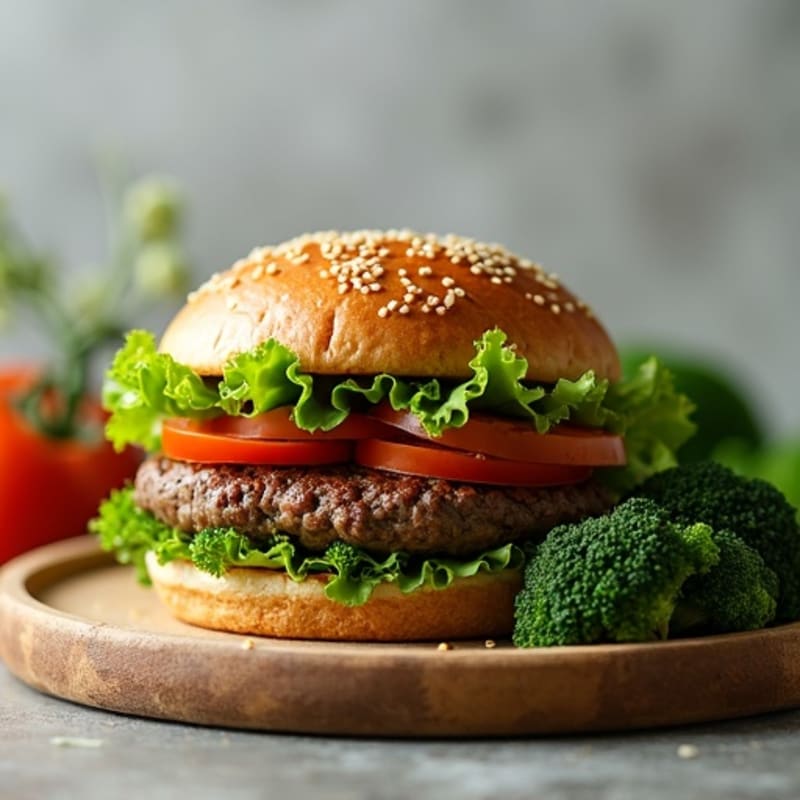 Lean Beef Burger with Crispy Roasted Broccoli
