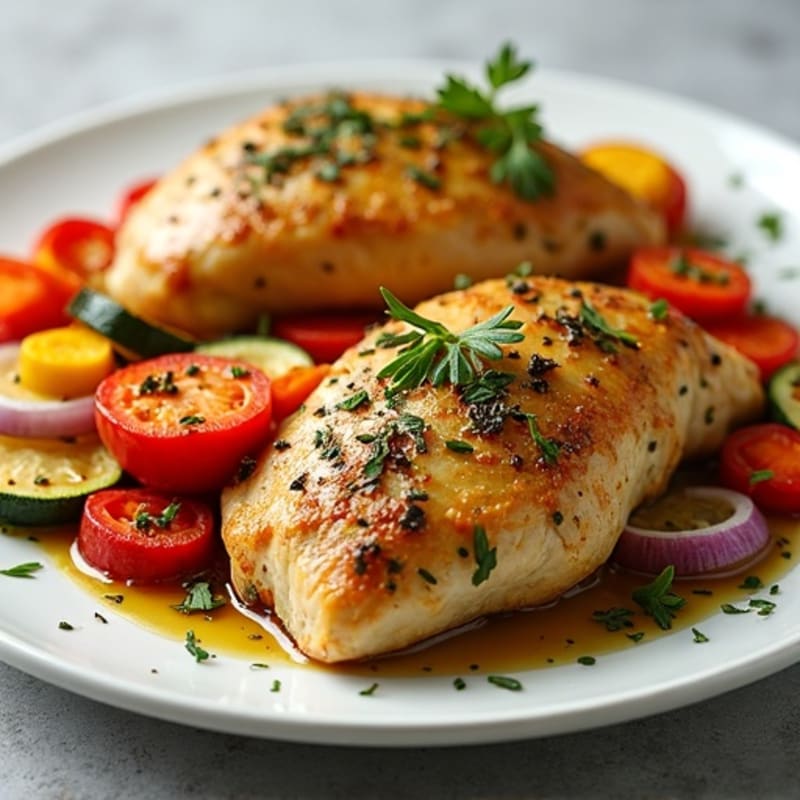 Herb-Crusted Sheet Pan Chicken with Roasted Rainbow Vegetables