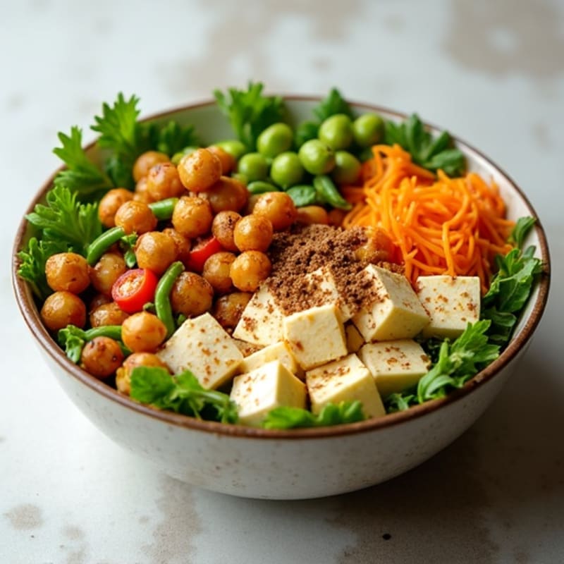 Crispy Chickpea and Vegetable Bowl with Creamy Tahini Dressing