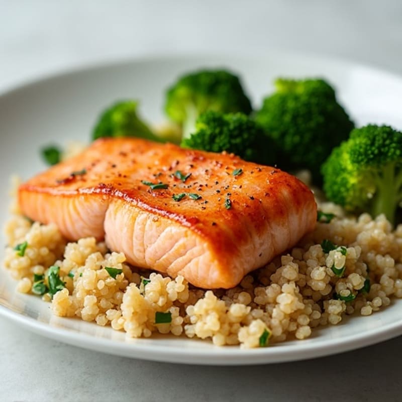 Seared Salmon with Roasted Broccoli and Quinoa