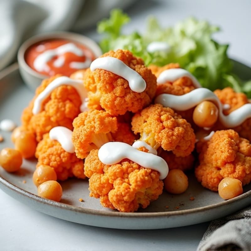 Crispy Buffalo Cauliflower with Ranch Drizzle