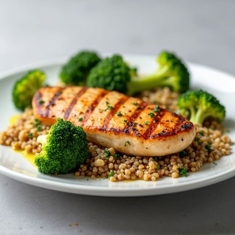 Grilled Chicken Breast with Quinoa and Roasted Broccoli