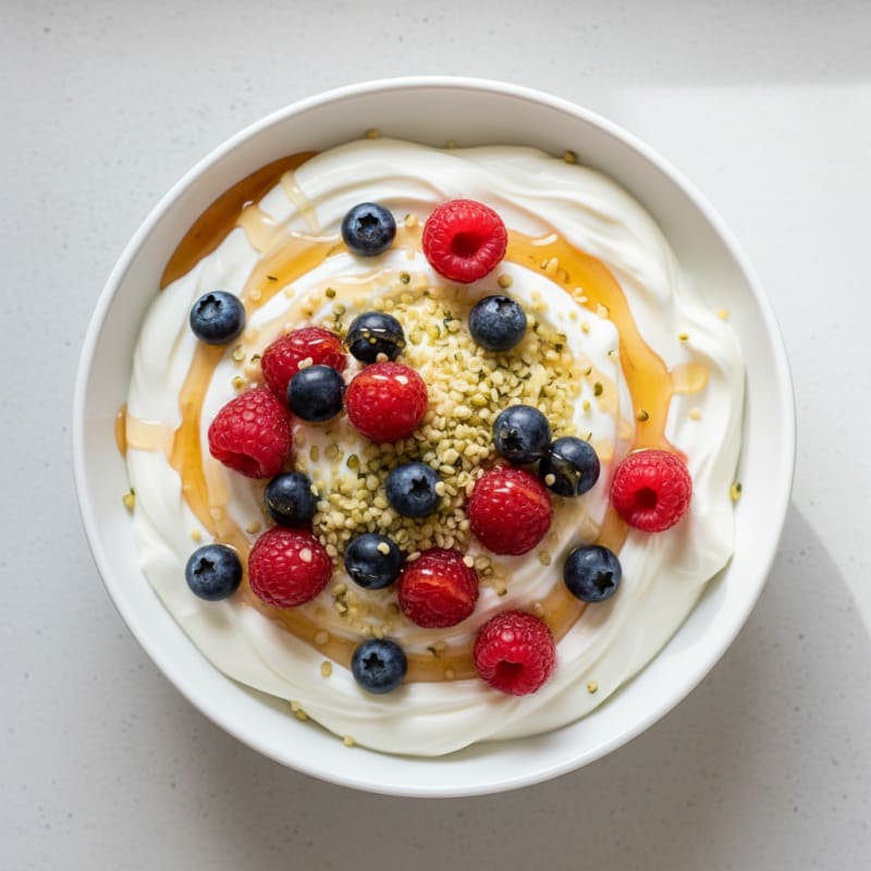 Silky Greek Yogurt Bowl with Hemp Seeds and Mixed Berries