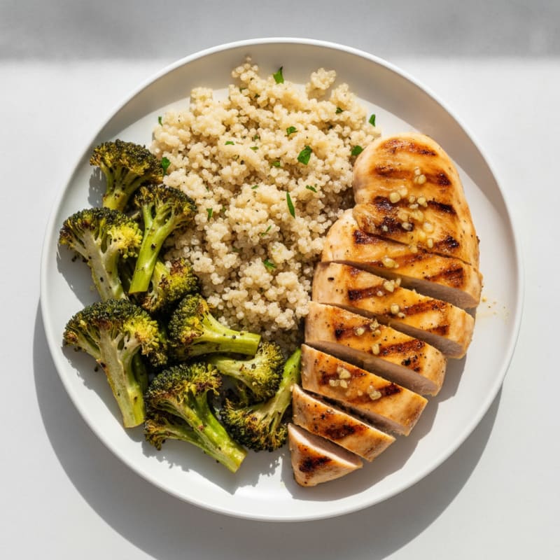 Grilled Chicken Breast with Quinoa and Roasted Broccoli