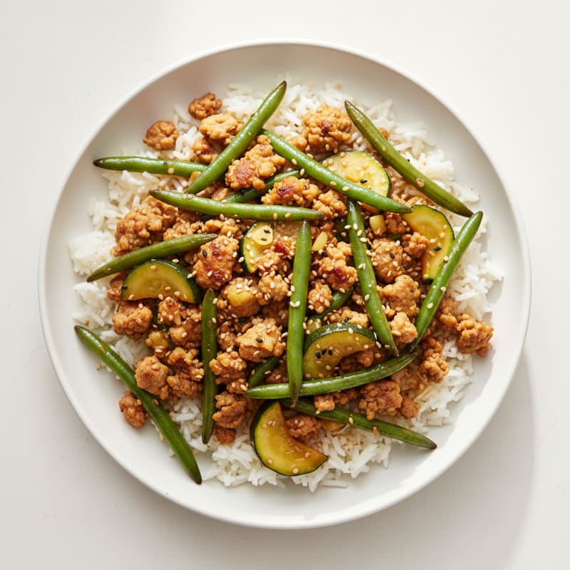 Ground Turkey and Green Bean Stir Fry with Rice