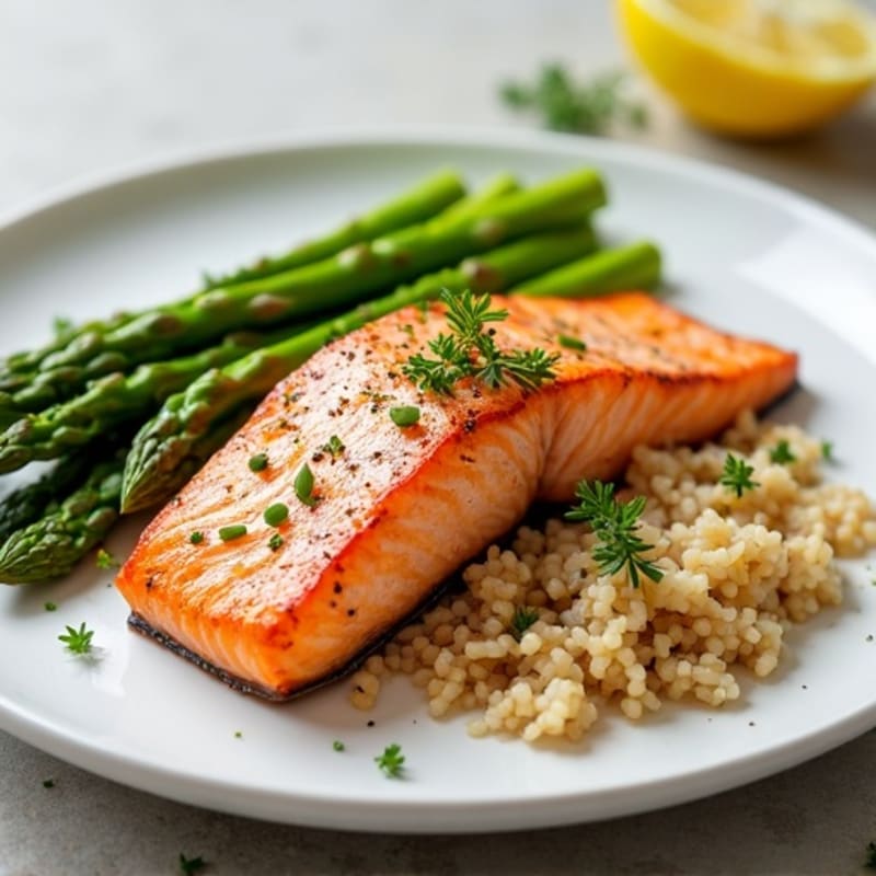Seared Salmon with Steamed Asparagus and Brown Rice
