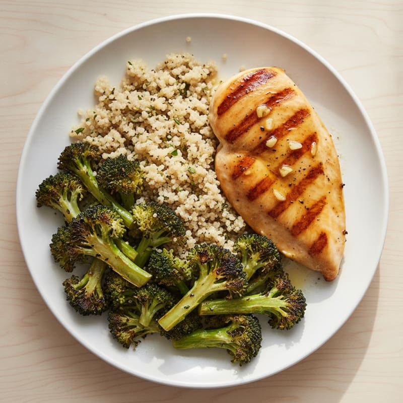 Grilled Chicken Breast with Quinoa and Roasted Broccoli